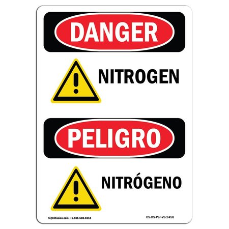 SIGNMISSION Safety Sign, OSHA Danger, 18" Height, Aluminum, Nitrogen, Bilingual Spanish OS-DS-A-1218-VS-1458